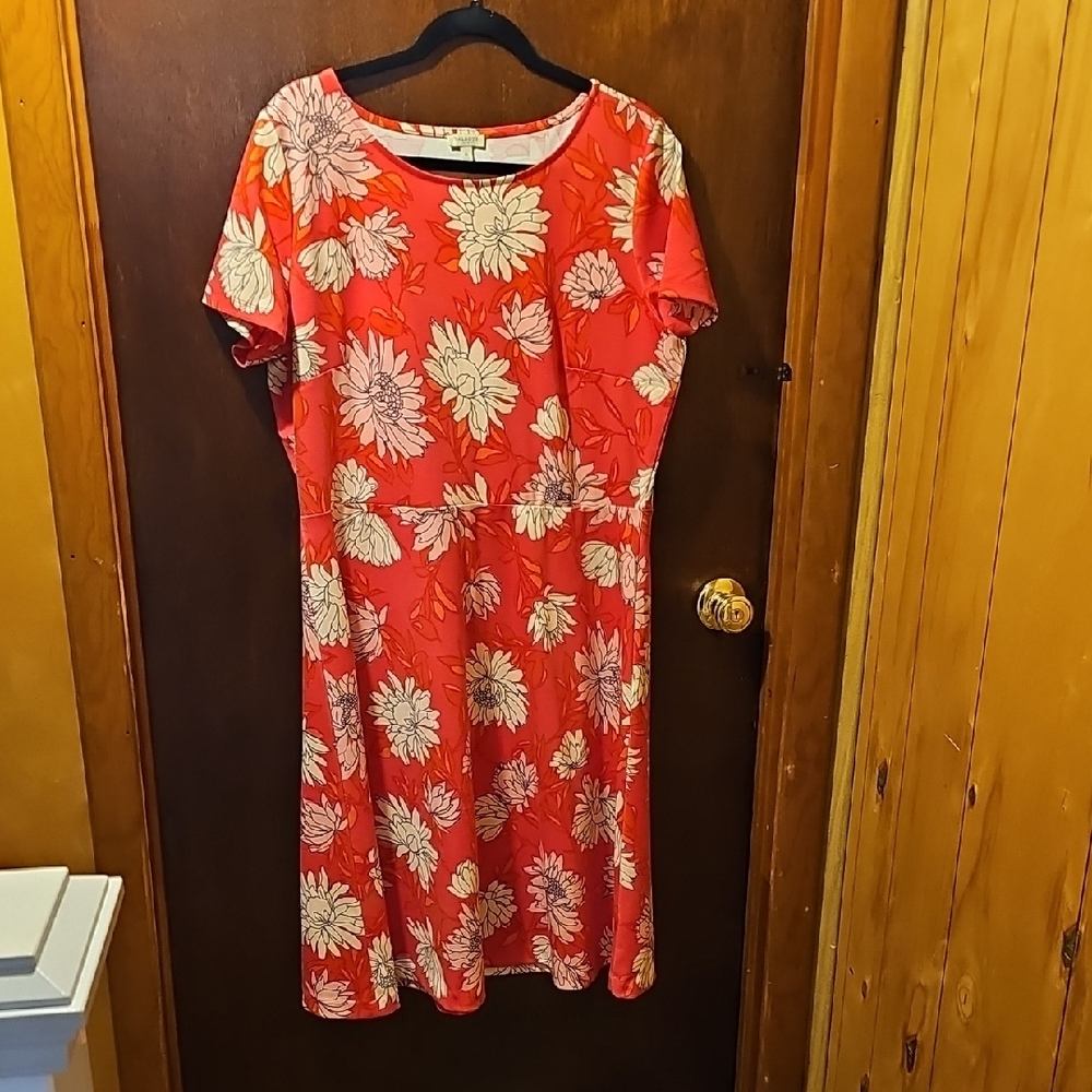 Talbots Orange Pink Midi Sundress Casual Short Sleeve